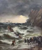 Return of the Shanklin life boat, Isle of Wight by Thomas Rose Miles, Oil on canvas relined, sold Mar 2024