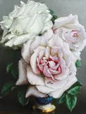 Roses and dew by Irene Klestova, oil on board, sold Mar 2024