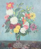 Still life of flowers in a vaseoil by Ginette de Malet Roquefort, oil on canvas board, sold Mar 2024