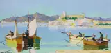Fishing boats along the Mediterranean coastoil by Cecil Rochfort D'Oyly-John, Oil on canvas board, sold Mar 2024