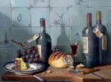 Still life of claret by Raymond Campbell, oil on canvas, sold Mar 2024