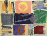 A walk through the village by Mali Morris, 1990, acrylic on canvas, sold Mar 2024
