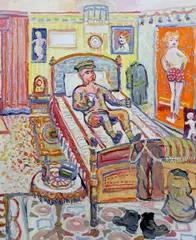 Untitled by Fred Yates, oil on board, sold Mar 2024