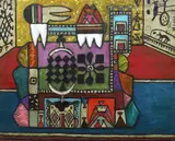 Opus O.1241A Cosmographic structures no.24 by Alan Davie, oil on panel, sold Mar 2024