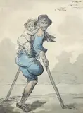 A cripple and childink and by Thomas Rowlandson, ink and watercolour on paper, sold Mar 2024