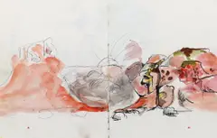 81 Pink rock study with sun by Graham Sutherland, watercolour, sold Mar 2024