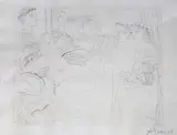 Minotaure caressant une femme by Pablo Picasso, etching, sold Mar 2024