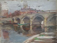 Worcester Bridge by Alexander Ignatius Roche, oil on board, sold Mar 2024