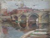 Worcester Bridge by Alexander Ignatius Roche, oil on board, sold Mar 2024