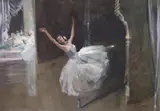 Ballerina on stage by Giordano Giovanetti, oil on canvas board, sold Mar 2024