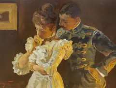 Study of a lady and gentleman by Tihamér Margitay, oil on board, sold Mar 2024