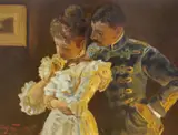 Study of a lady and gentleman by Tihamér Margitay, oil on board, sold Mar 2024