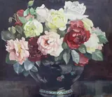 Still life of flowers in a bowl by Dorcie Sykes, watercolour, sold Mar 2024