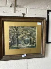 A view through a woodland pathway by Charles Collins, watercolour, sold Jul 2024