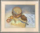 Still life with onions by Margaret Bee, pastel on paper, offered Jun 2024