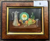 Miniature still life of fruit by Enid Clarke R.M.S., oil on board, sold Jun 2024