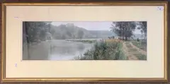 Landscape view across pastoral fields by Peter Barker, watercolor, offered Jun 2024