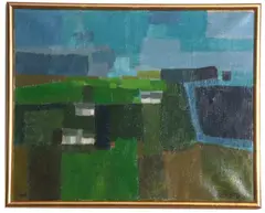Abstract by John Stops, oil on canvas, sold May 2024