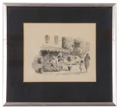 French cafe scene by Edward Ardizzone, ink on paper, sold May 2024