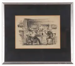 Interior scene by Edward Ardizzone, ink on paper, sold May 2024