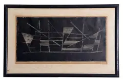 Abstract study by Reinhard Heinemann, linocut on paper, sold May 2024
