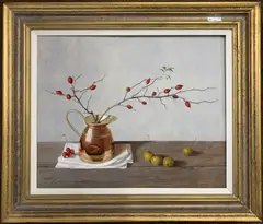 Still life by R. Wyatt, oil on board, sold May 2024