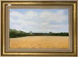 A view over a cornfield to Worstead Church by Ray Canham, oil on canvas, sold May 2024