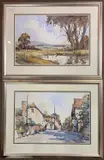 A view across a countryside field and pond by Steve Hall, watercolor, sold May 2024