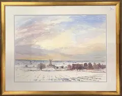Snow at Thurnemouth Norfolk by Alwyn Crawshaw, watercolour, sold May 2024