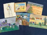 Six various sketches in by Derek Inwood, pastel and mixed, sold May 2024