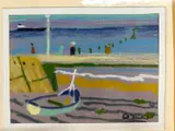 Seaside scene with boats by Derek Inwood, Pastel, seaside scene with boats, signed, sold May 2024