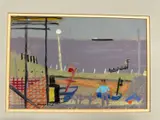 Beach scene with distant ship by Derek Inwood, Pastel, beach scene with distant ship, signed / mounted, sold May 2024