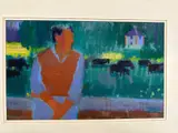 Figure in landscape by Derek Inwood, Pastel, figure in landscape, sold May 2024
