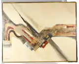 Abstract composition by Lee Reynolds Burr, mixed media on canvas, offered Oct 2026