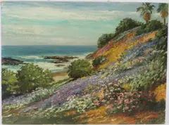 Flowering Cliffs by Joane Cromwell, oil on canvas board, offered Oct 2026