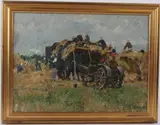 Threshing Scene by Edvard Virjikovsky, oil on canvas board, sold Oct 2026