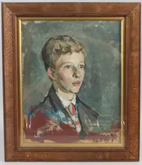 Head and shoulder portrait of a boy by Mary Swanzy, oil on board, sold Oct 2026