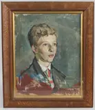 Head and shoulder portrait of a boy by Mary Swanzy, oil on board, sold Oct 2026