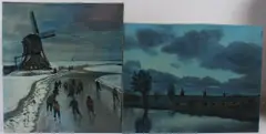Dutch landscape with windmill and skaters by P Evans, oil, sold Oct 2026
