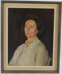 Head and shoulder portrait of a woman inscribed Mrs V Evans by P Evans, oil on board, sold Oct 2026