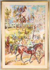 Leaving the Paddock - Longchamp Prix de L by Jack Lawrence Miller, oil on canvas, sold Oct 2026