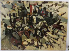 Figures on horseback by Michael D'Aguilar, oil on board, sold Oct 2026