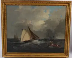 Sailing and fishing boats in choppy seas by Atributed To Nicholas Condy, oil on canvas, sold Oct 2026