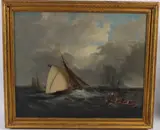 Sailing and fishing boats in choppy seas by Atributed To Nicholas Condy, oil on canvas, sold Oct 2026