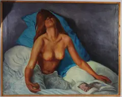 Girl on a Bed by P Evans, oil on canvas, offered Oct 2026