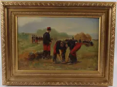Soldiers in an encampment by Marcel Capy, oil on canvas, sold Oct 2026
