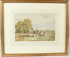 Landscape with figures at a bridge by Claude Hayes, watercolour, sold Oct 2026