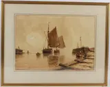 Fishing boats leaving harbour by Richard Henry Nibbs, watercolour, offered Oct 2026