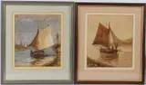 Fishing boat arriving and leaving harbour pair of watercolours by Richard Henry Nibbs, watercolor, sold Oct 2026