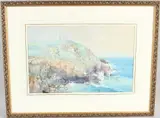 Coastal scene with lighthouse by George Wolfe, watercolour, offered Oct 2026